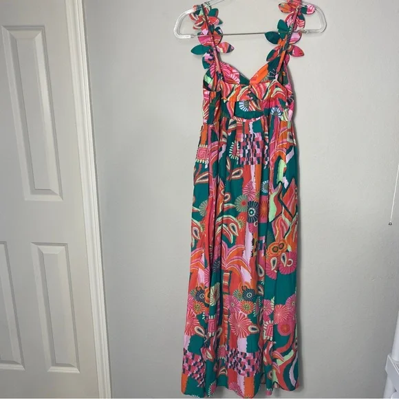 Farm Rio Pleated Palm Midi Dress Tropical - Picture 15 of 16